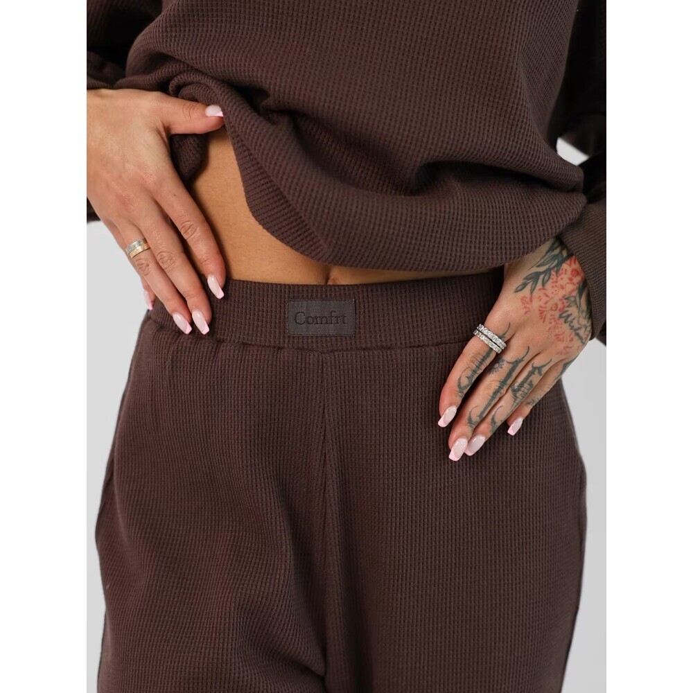 Comfrt Waffle Lounge Pants Womens Large Cocoa Brown Wide Leg Knit Pajamas $55 - Picture 2 of 12